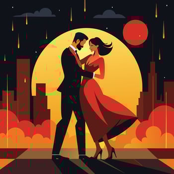 couple dancing in the city at night vector