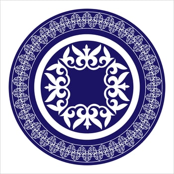 Blue white plate with lace design. Beautiful round frame arabesque. Vintage, ethnic frame with arabesques EPS. Pattern frame for round surfaces, household utensils, textiles, embroidery vector