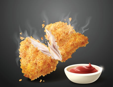 Fried Delicious Chicken crispy, crunchy chicken with tomato sauce Background vector