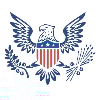 USA coat of arms with eagle and olive branch. The symbol of America with an eagle and a shield in the colors of the national flag vector