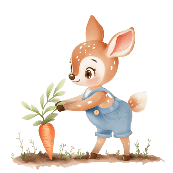 Watercolor Clipart Of Fawn Dressed As A Farmer Harvests Carrots png
