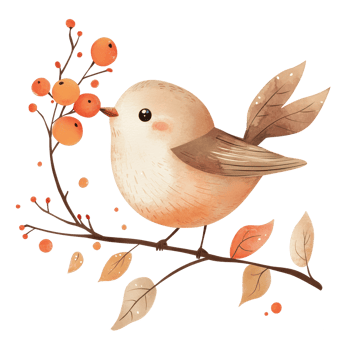 Watercolor Painting Of Bird On A branch With Leaves And Berries In Cute Autumn Rustic Design png