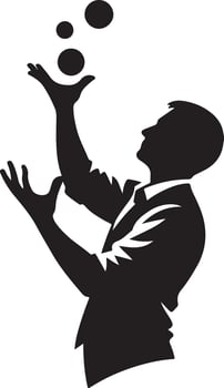 A silhouette of someone juggling tasks vector
