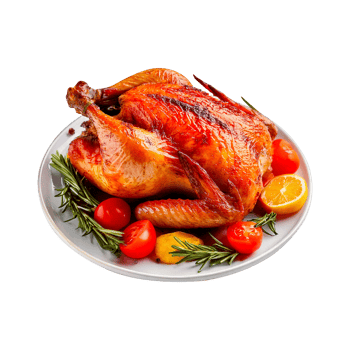 roasted chicken with vegetables, a plate of food with turkey and tomatoes on it png