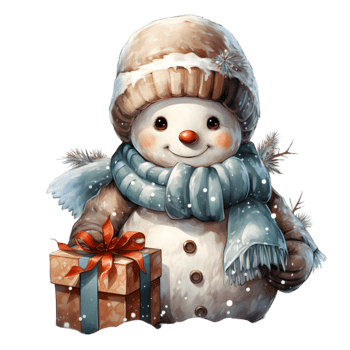 Cute Snowman Holding a Gift png