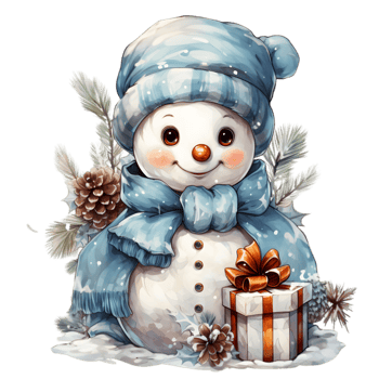 Cheerful Snowman Holding a Gift png