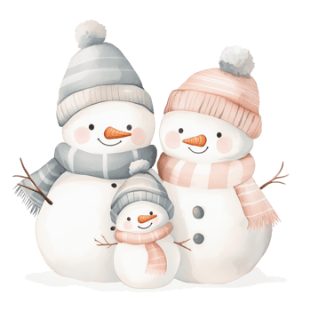 Watercolor Clipart of Snowman Family Smiling And Hugging png