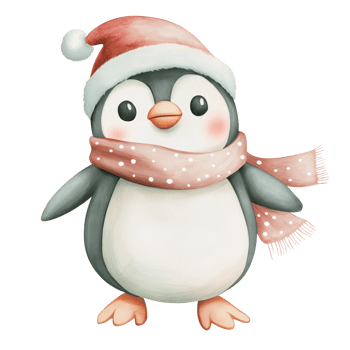 Watercolor Illustration Of Pinguin In Santa's Hat png
