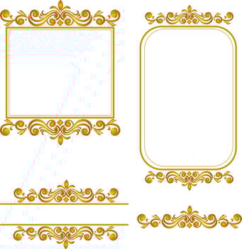 set of gold frames, Victorian floral ornamental borders, luxury vintage decorative frame elements. illustration royal set for wedding invitation and greeting cards, ornaments vector