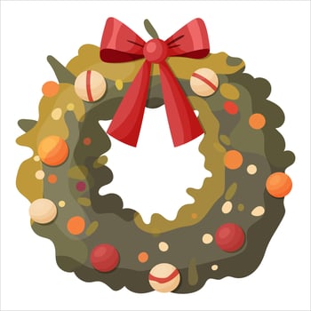 Christmas wreath with balloons and a big red bow vector