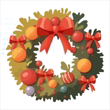 Christmas wreath with orange and red balloons and bows vector