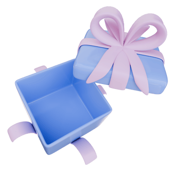 3D Icon Open Gift Box Ribbon Bow. Top view. Holiday, Congratulations Concept. 3D Illustration Design Web Mobile App png