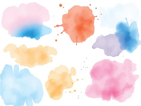 A collection of watercolor blobs in pastel shades of pink, blue, yellow, and peach, perfect for light and creative backgrounds. vector