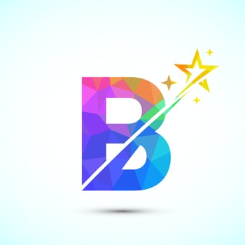 Initial alphabet B with swoosh and star logo icon. Abstract star logo sign symbol design vector