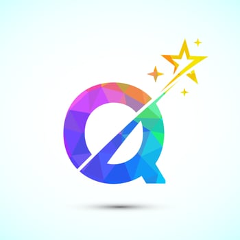 Initial alphabet Q with swoosh and star logo icon. Abstract star logo sign symbol design vector