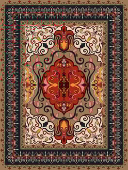 Carpets with rolled lines, Persian carpets, ethnic tribes vector