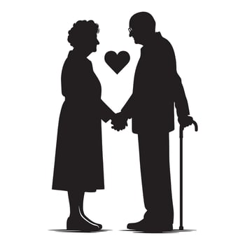Silhouette of elderly couple holding hands and holding heart vector