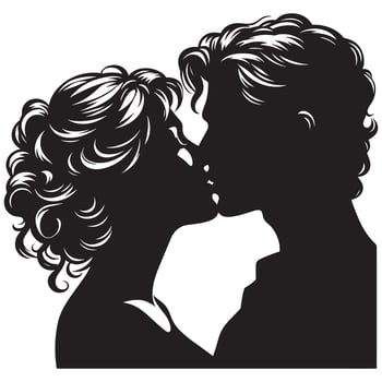 Silhouette of a couple kissing, black and white vector