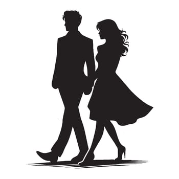 Silhouette of a couple walking together vector