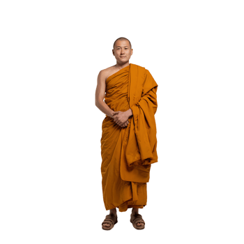 Buddhist monk standing in a formal pose on transparent background png