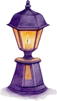 Purple Vintage Lantern with Golden Light Watercolor Illustration Symbol png