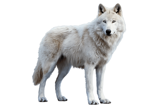 white wolf stands with a watchful gaze on transparent background png