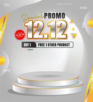 1212 shopping day mega sale banner or poster with realistic podium vector