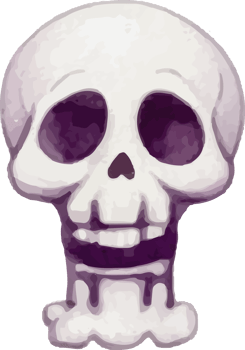 Gray Skull with Hollow Eyes and Teeth Watercolor Illustration Element png