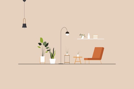 architecture interior living room apartment decor modern design flat style. living room indoors cozy furniture contemporary comfortable sofa, armchair, table, plant, lamp. house home vector