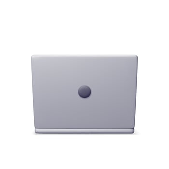 3D cartoon laptop computer back side isolated. Render notebook LCD display mock up with blank screen. Mobile computer device icon. Technology concept. vector