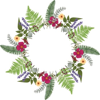 Floral Wreath in red and green tones vector