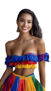 Vibrant Smiling Woman in Colorful Traditional Attire on Transparent Background png