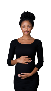 Elegant Pregnant Woman in Black Dress on Transparent Background png