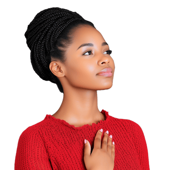Woman in Red Sweater with Braided Hair on Transparent Background png