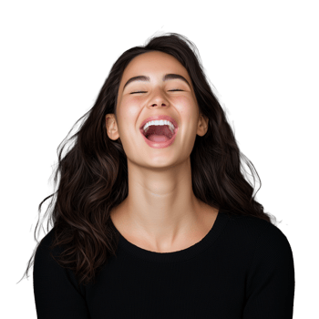 Joyful Woman Laughing with Eyes Closed on Transparent Background png