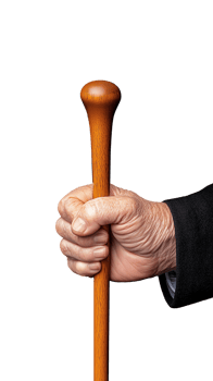Elderly Hand Firmly Gripping Wooden Walking Cane Handle png