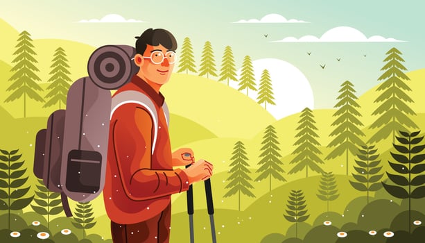 Man Hiking on Mountain Illustration vector