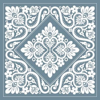 A blue and white floral design with a diamond shape vector
