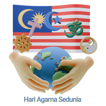 inspiring 3D renders of World Religion Day Written in Malaysia Languages png