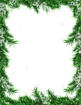 Winter frame with pine leaves and snowflakes png