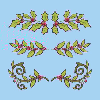 holly leaves and branches set hand drawn illustration vector
