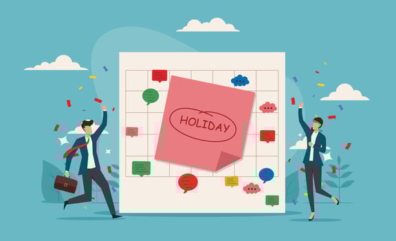 Company holiday for employee to take a break and recharge. Big calendar. Celebrating holiday with joyful employee vector