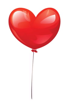 Red heart shaped balloon with glossy highlights on the string. cartoon illustration vector