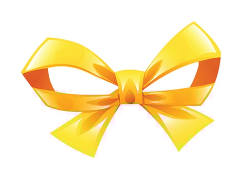 Yellow bow with wide, shiny loops, perfect for decoration or gifts. cartoon illustration vector