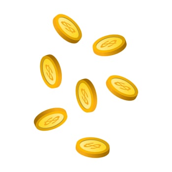 Gold coins falling down on a white background vector