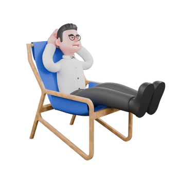 Film Studio Producer. A male producer sits on a chair with both hands on his fist and his legs stretched out in front of him. Studio Style png