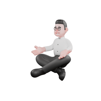 Animated Cartoon Director. A male producer sits on the floor cross-legged with both hands open on his knees as if meditating. Studio Style png