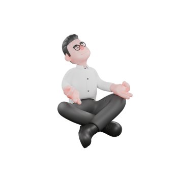 3D Movie Producer Cartoon. A male producer sits on the floor cross-legged with both hands open with an OK symbol on his knees as if meditating. Studio Style png