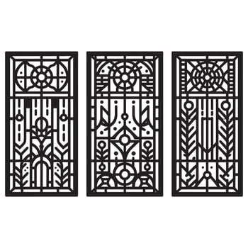 Three black and white panels with decorative designs vector