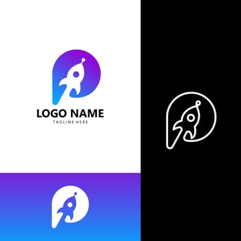 letter P rocket logo design vector